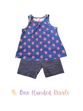 🍓 Carter's Kids Soft Jegging Shorts Circo Strawberry Print Blue Tank Top 2T